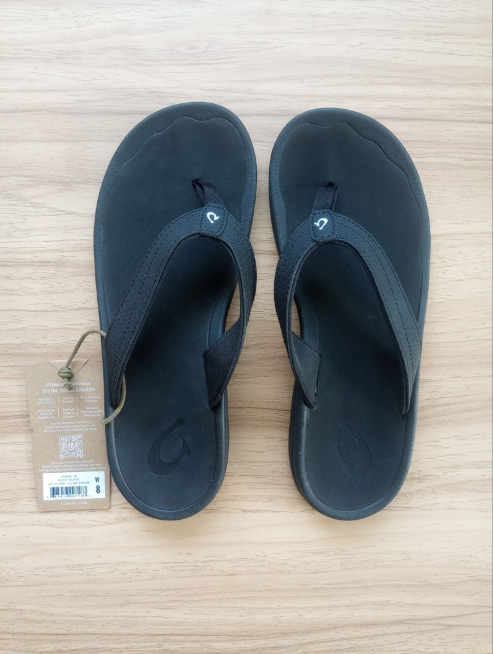OluKai Ohana Sandal Black Women's Size 8 Thong Flip Flop Beach Leather Comfy